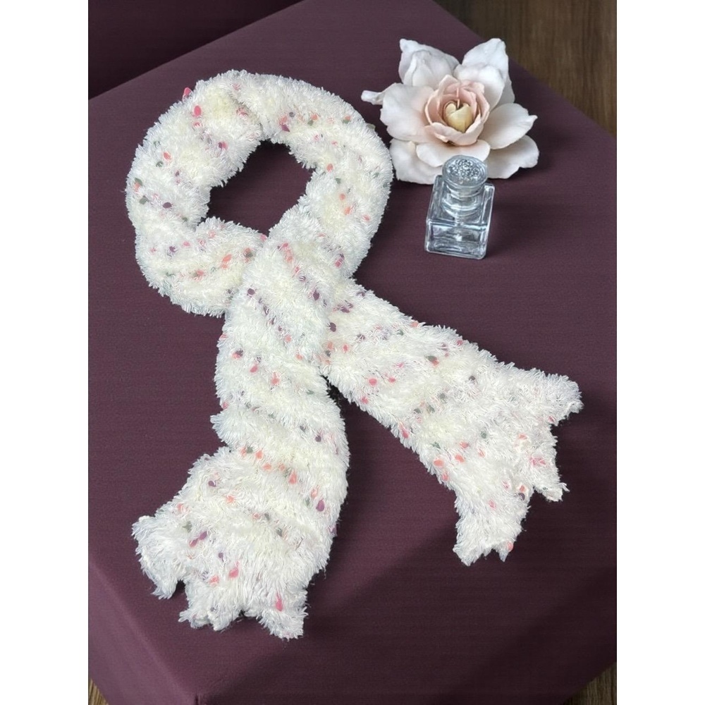 BOTTO Italy Scarf Off-White Multicolor Fuzzy Confetti Soft Textured Playful